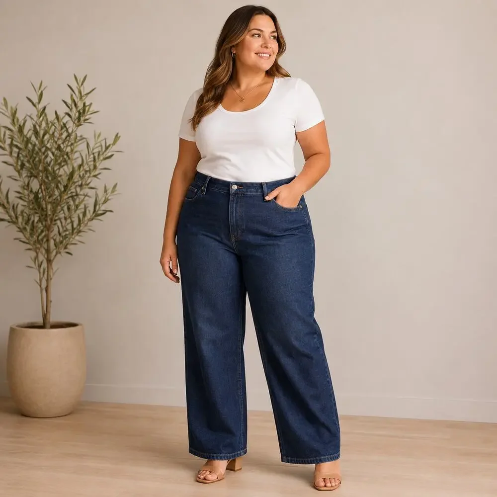ELLOQUII Jeans Size 20 Naomi Plus Comfort Curvy Stretch Straight Blue Dark Wash